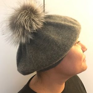 Cashmere and genuine fox fur beret